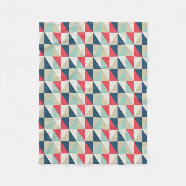 Retro Geometric Red and Blue Triangles Pattern Fleece Blanket (Front)