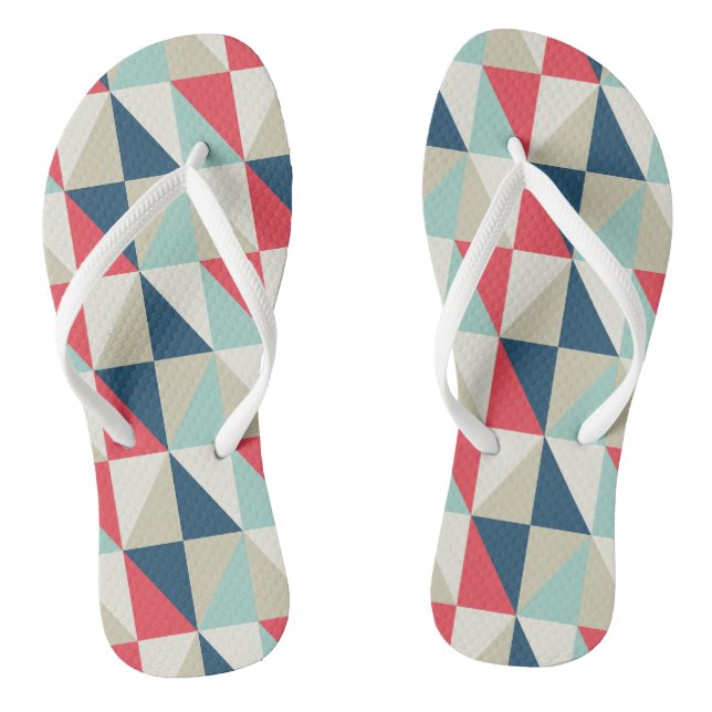 Retro Geometric Red and Blue Triangles Pattern Flip Flops (Footbed)