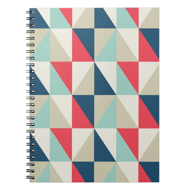 Retro Geometric Red and Blue Triangles Pattern Notebook (Front)