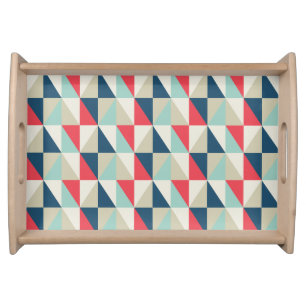 Retro Geometric Red and Blue Triangles Pattern Serving Tray