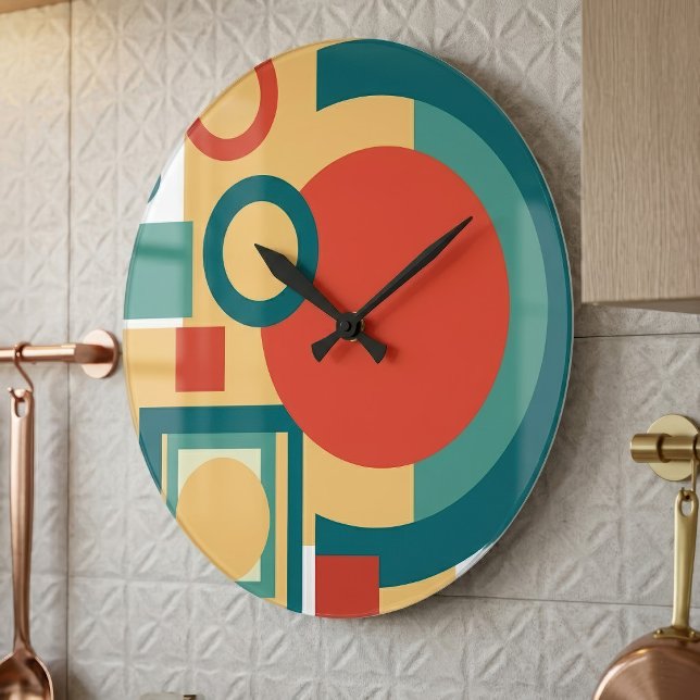 Retro Geometric Risograph Style Abstract Design Large Clock (Retro Geometric Risograph Style Abstract Design. Large Clock)