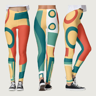 Retro Geometric Risograph Style Abstract Design Leggings