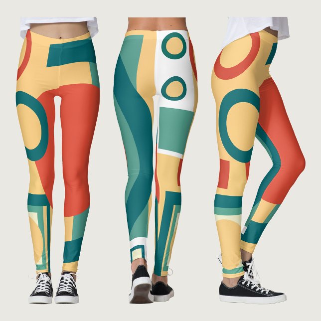 Retro Geometric Risograph Style Abstract Design Leggings (Retro Geometric Risograph Style Abstract Design. Leggings)