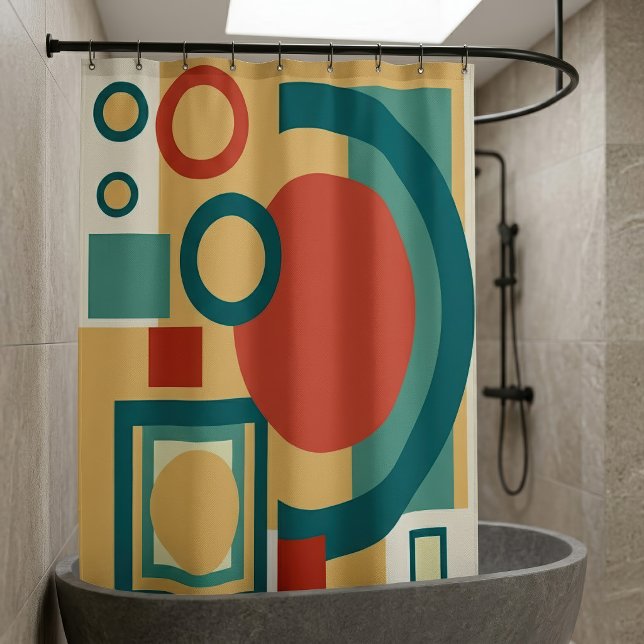 Retro Geometric Risograph Style Abstract Design Shower Curtain (Retro Geometric Risograph Style Abstract Design. Shower Curtain)
