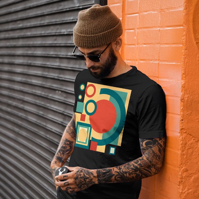 Retro Geometric Risograph Style Abstract Design T-Shirt (Retro Geometric Risograph Style Abstract Design. Men Basic Black T-Shirt)