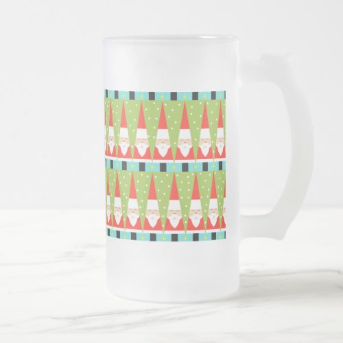 Retro Geometric Santa Frosted Glass Mug