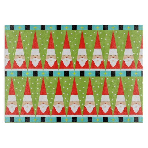 Retro Geometric Santa Glass Cutting Board