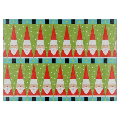 Retro Geometric Santa Glass Cutting Board