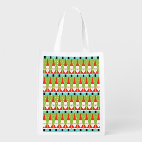 Retro Geometric Santa Reusable Grocery Bag