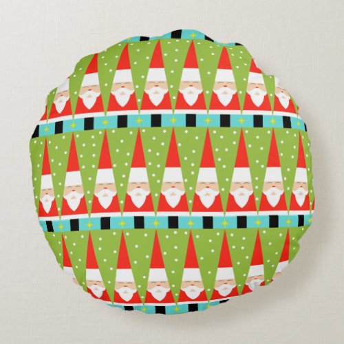 Retro Geometric Santa Round Throw Pillow