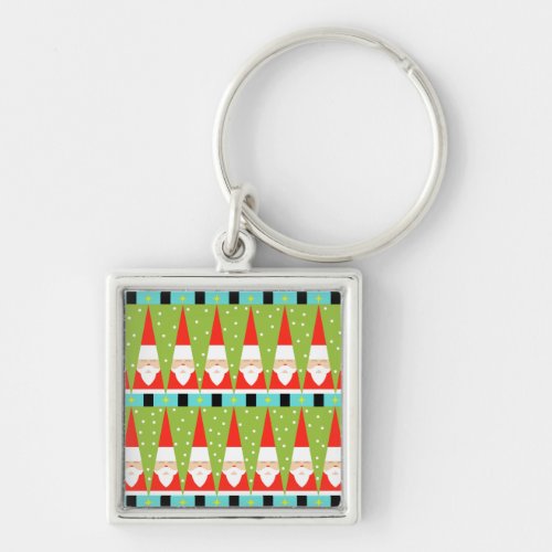 Retro Geometric Santa Square Keychain