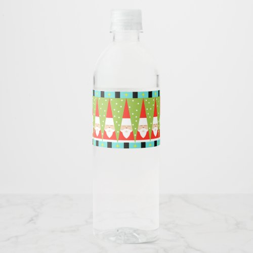 Retro Geometric Santa Water Bottle Label