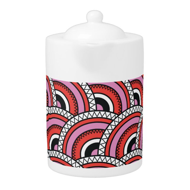 Retro Geometric Seamless Pattern Teapot (Front)