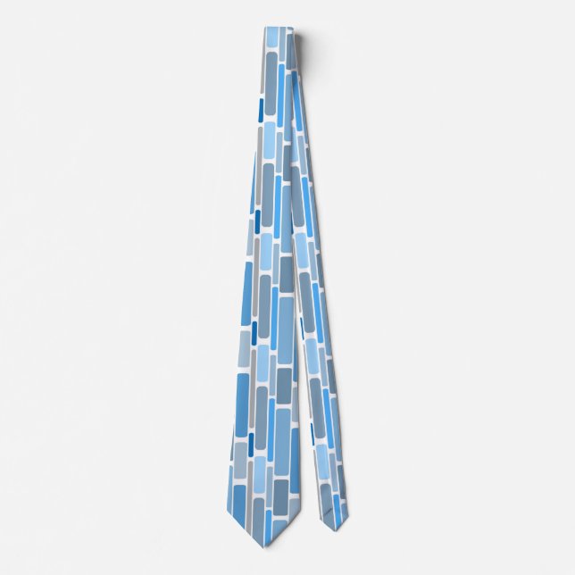Retro Geometric Shades of Blue Gray Pattern Neck Tie (Front)