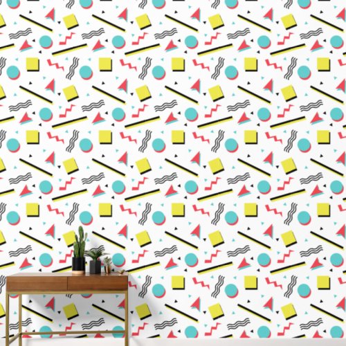 Retro Geometric Shapes 90s Pattern Wallpaper