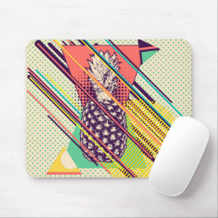 Retro geometric shapes and pineapple mouse pad