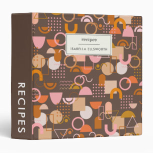 Retro Geometric Shapes Brown Pink Custom Recipe 3 Ring Binder