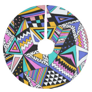 Retro Geometric Shapes: Colorful Vintage. Brushed Polyester Tree Skirt