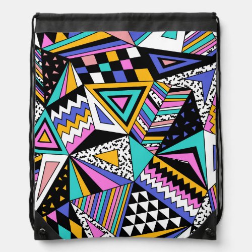 Retro Geometric Shapes Colorful Vintage Drawstring Bag
