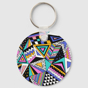 Retro Geometric Shapes: Colorful Vintage. Keychain