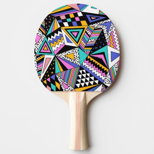 Retro Geometric Shapes Colorful Vintage Ping Pong Paddle