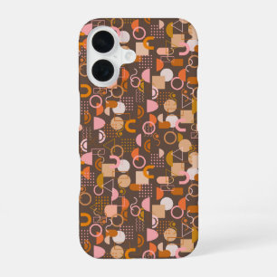 Retro Geometric Shapes in Brown Pink and Orange iPhone 16 Case