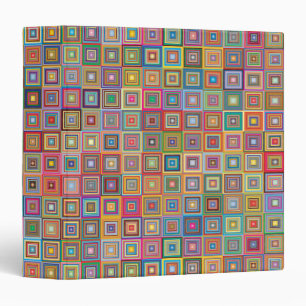 Retro Geometric Square Tile Pattern 3 Ring Binder