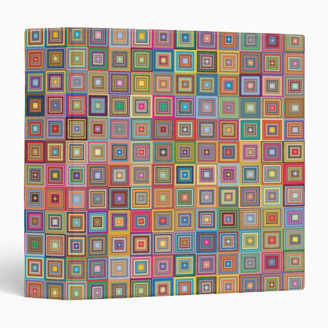 Retro Geometric Square Tile Pattern 3 Ring Binder (Front/Spine)