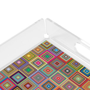 Retro Geometric Square Tile Pattern Acrylic Tray