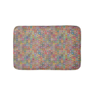 Retro Geometric Square Tile Pattern Bath Mat