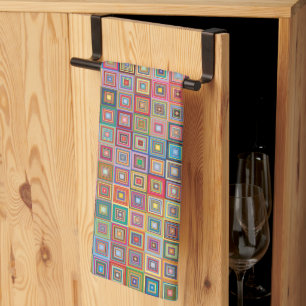 Retro Geometric Square Tile Pattern Kitchen Towel