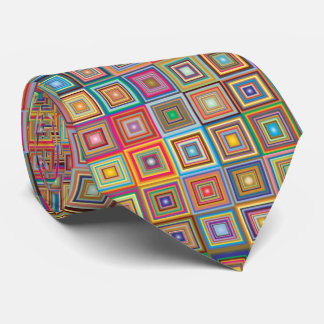 Retro Geometric Square Tile Pattern Neck Tie