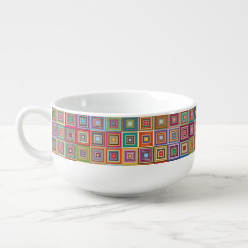 Retro Geometric Square Tile Pattern Soup Mug