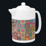 Retro Geometric Square Tile Pattern Teapot<br><div class="desc">Busy retro pattern of square tiled in mosaic style.</div>
