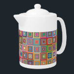 Retro Geometric Square Tile Pattern Teapot<br><div class="desc">Busy retro pattern of square tiled in mosaic style.</div>