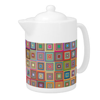Retro Geometric Square Tile Pattern Teapot