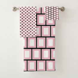 Retro Geometric Square Tiled Pink White Pattern Bath Towel Set