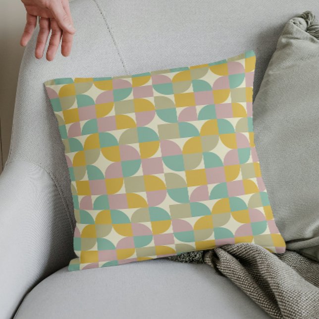 Retro Geometric Squares Petals Mid Century Pattern Throw Pillow (Creator Uploaded)