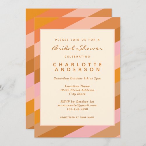 Retro Geometric Stripes in Rust Bridal Shower  Invitation