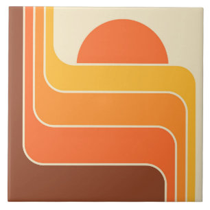 Retro Geometric Sun Design Ceramic Tile