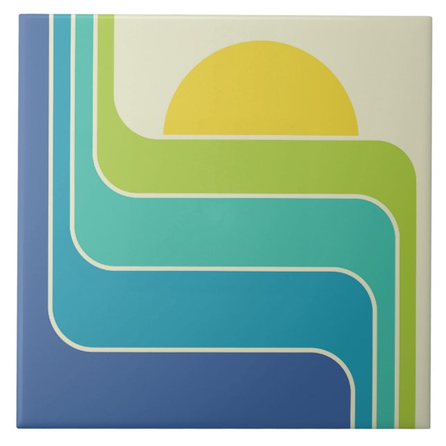 Retro Geometric Sun Design Ceramic Tile (Front)