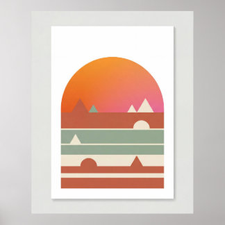 Retro Geometric Sunset Desert Minimalist Art Poster