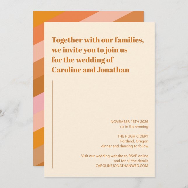 Retro Geometric Terracotta Pink Rust Wedding Invitation (Front/Back)
