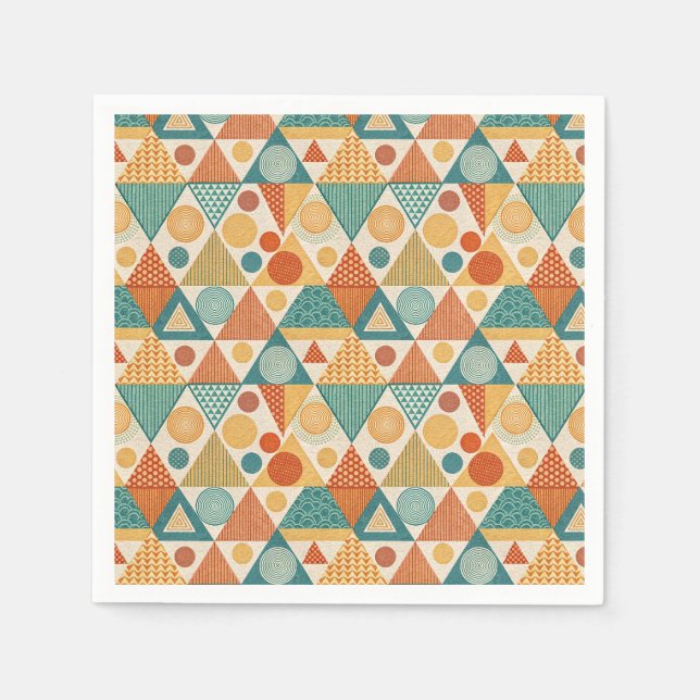 Retro Geometric Triangle & Circle Abstract Pattern Napkins (Front)