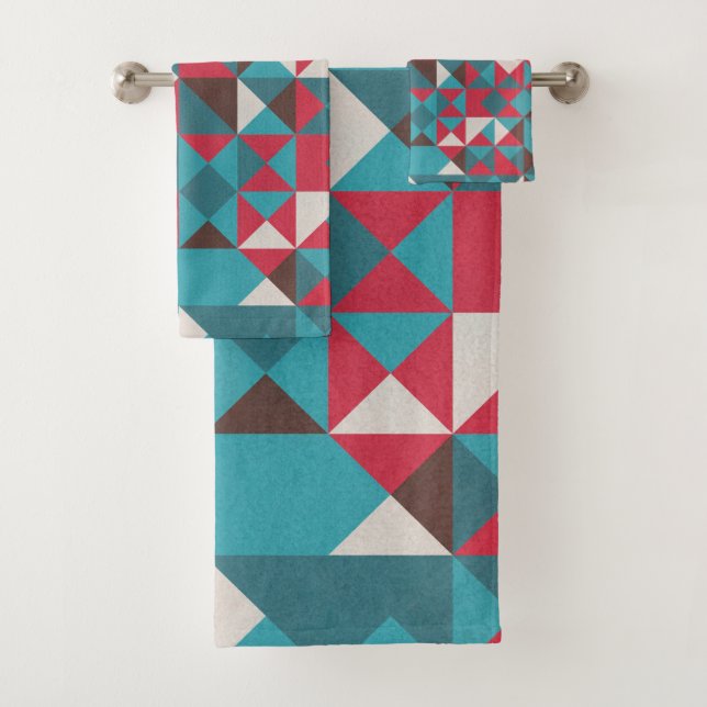 Retro Geometric Triangle Pattern Mid Century Moder Bath Towel Set (Insitu)