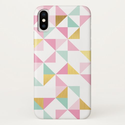 RETRO GEOMETRIC triangle pattern pink mint gold iPhone X Case