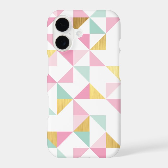 RETRO GEOMETRIC triangle pattern pink mint gold Iphone Case (Back)