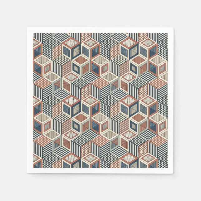 Retro Geometric Triangles & Cubes Illusion Pattern Napkins (Front)