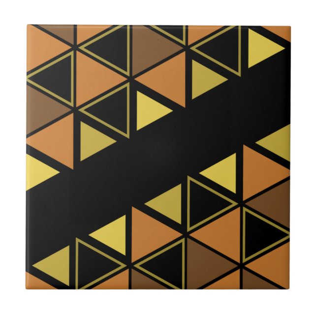 Retro Geometric Triangles Orange Yellow Ceramic Tile (Front)
