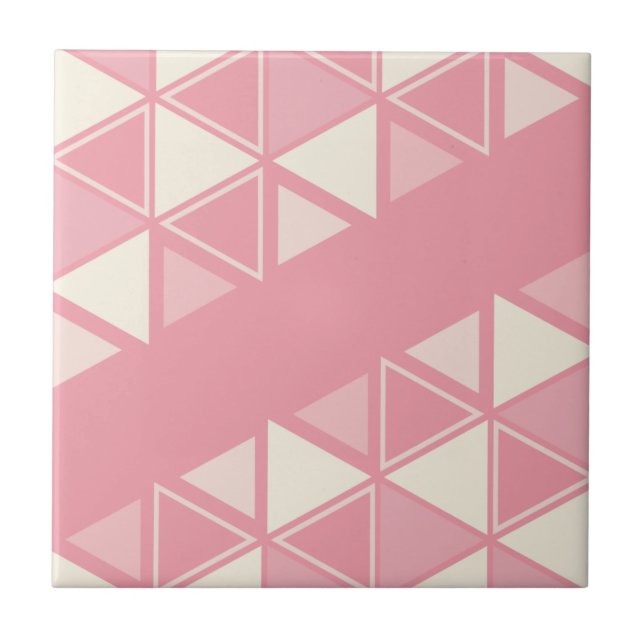 Retro Geometric Triangles Pink Vanilla Ceramic Tile (Front)